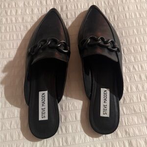 Steve Madden Black Slip-On Loafers with Chain Accent